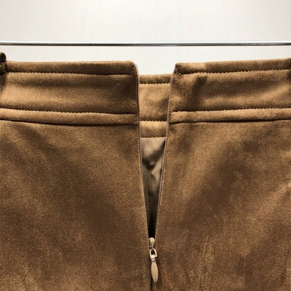 Cowhide Velvet Suede Belted Front Slit Midi Skirt - Picture 8 of 9